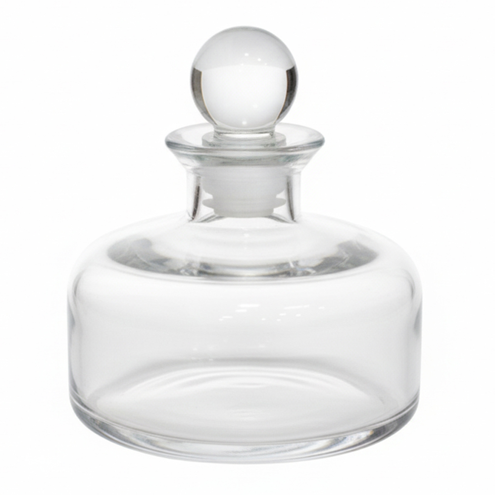 GARRAFA DECORATIVA DE VIDRO COM TAMPA 200ML