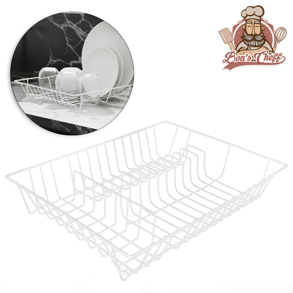 ESCORREDOR SECADOR DE PRATOS / TALHER ARAMADO CAMA BAIXO EMBORRACHADO BRANCO 44X34X9,5CM BONS CHEFF