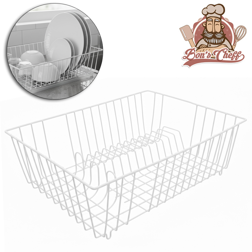 ESCORREDOR SECADOR DE PRATOS / TALHER ARAMADO CAMA ALTO EMBORRACHADO BRANCO 44,5X32,5X13CM BONS CHEFF