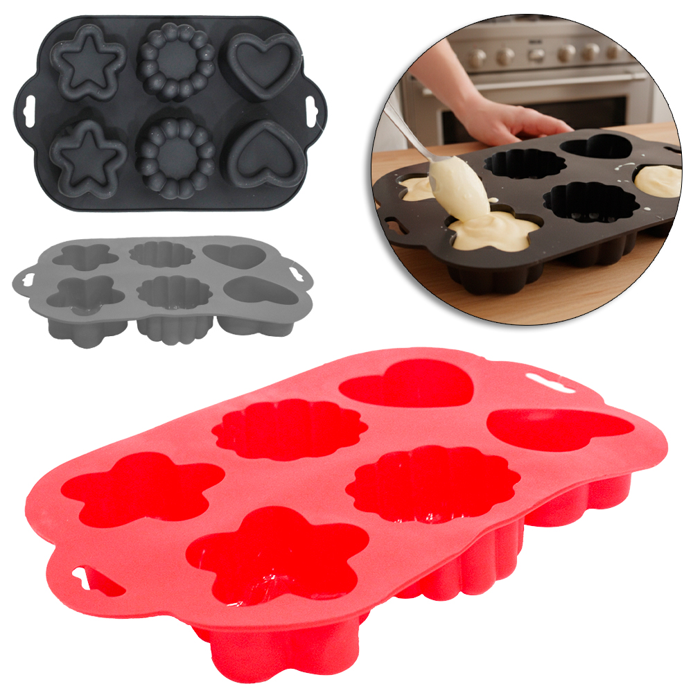 FORMA DE SILICONE RETANGULAR PARA CUPCAKE COM 6 CAVIDADES 28X17,5X3,5CM