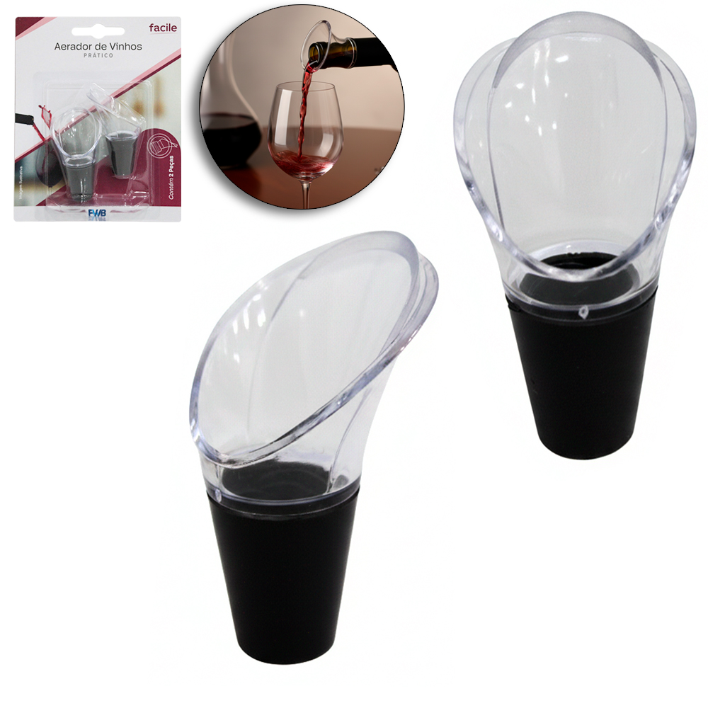 BICO DOSADOR AERADOR DE ACRILICO PARA VINHO FACILE COM 2 PECAS 5,8X3,5CM