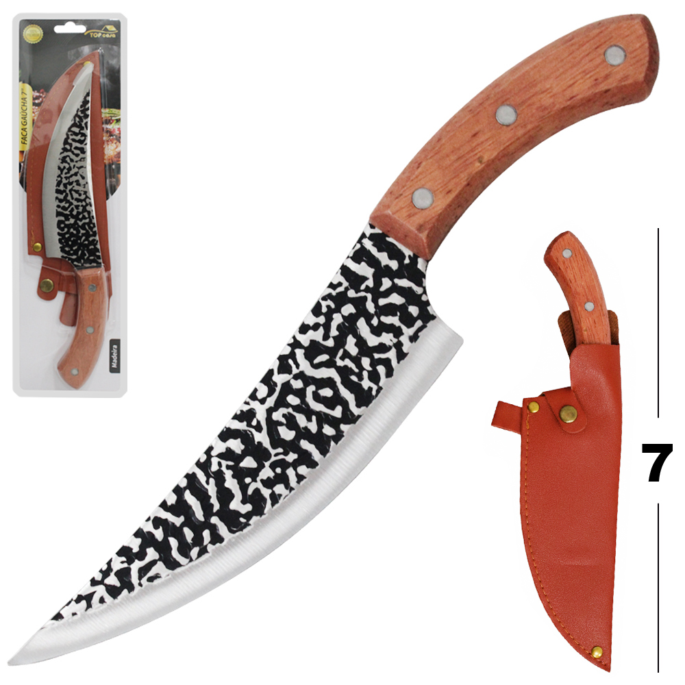 FACA DE CARNE DE INOX COM BAINHA 7'' CABO MADEIRA GAUCHA TOP CASA