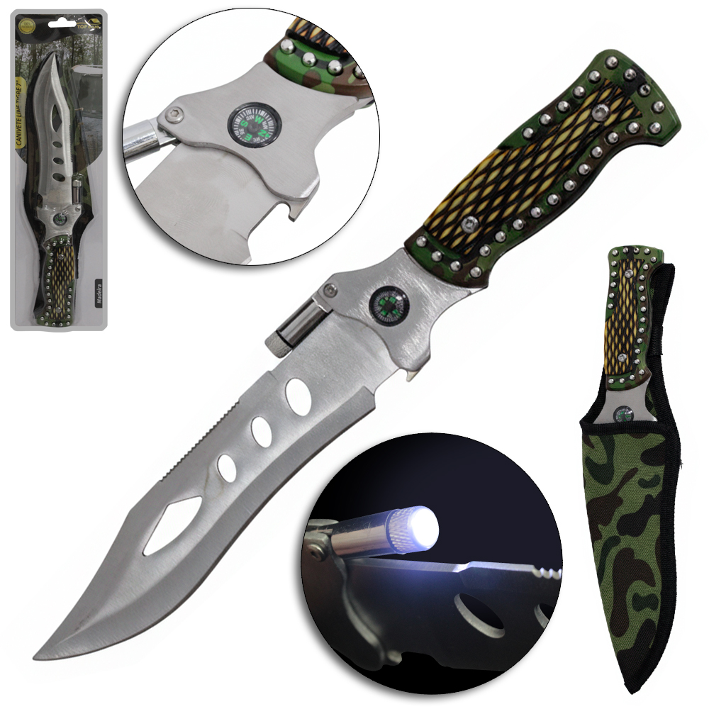 FACA ESPORTIVA DE INOX COM BUSSOLA + BAINHA 6,5'' TIGRE TOP CASA