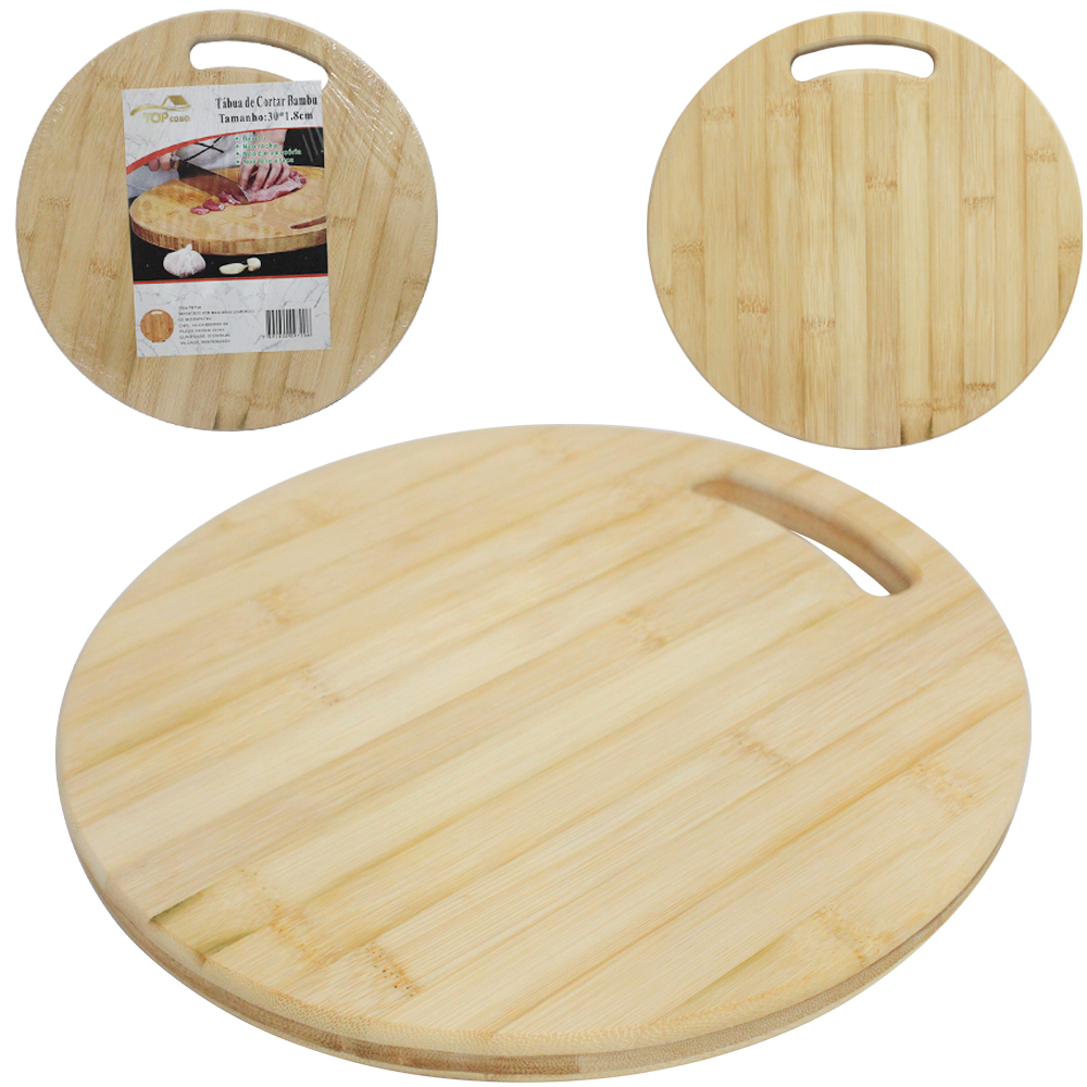 TABUA DE CORTE DE MADEIRA / BAMBU MULTIUSO REDONDA TOP CASA 30CM DE Ø