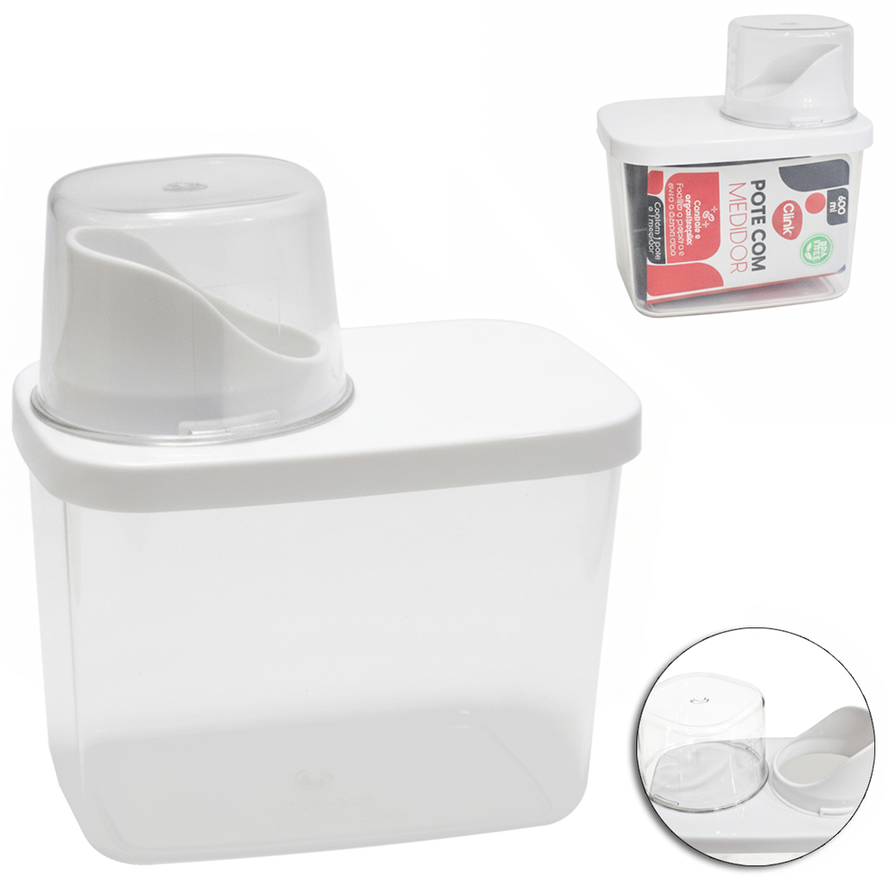 DISPENSER PORTA CEREAL DE PLASTICO PET FLEXIVEL COM TAMPA E MEDIDOR 600ML