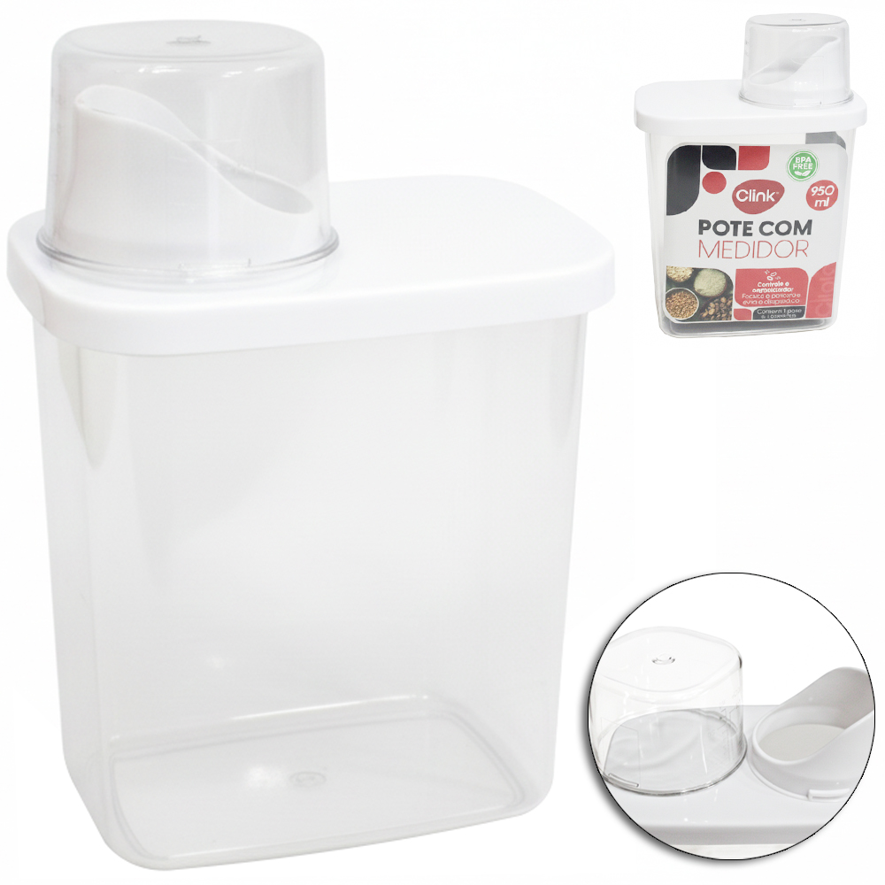DISPENSER PORTA CEREAL DE PLASTICO PET FLEXIVEL COM TAMPA E MEDIDOR 950ML