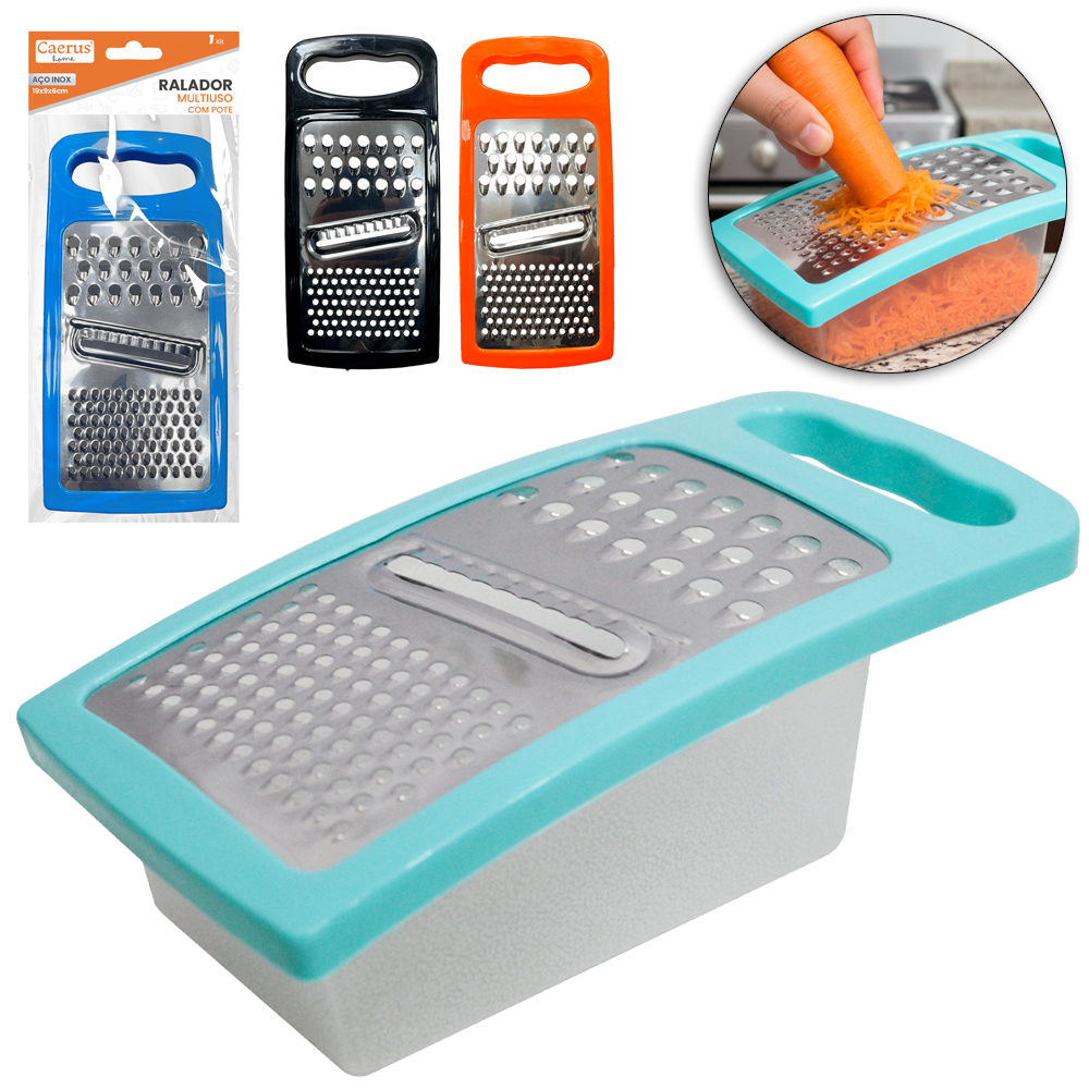 RALADOR DE INOX 1 FACE COM RESERVATORIO DE PLASTICO CAERUS HOME 19X9X6CM