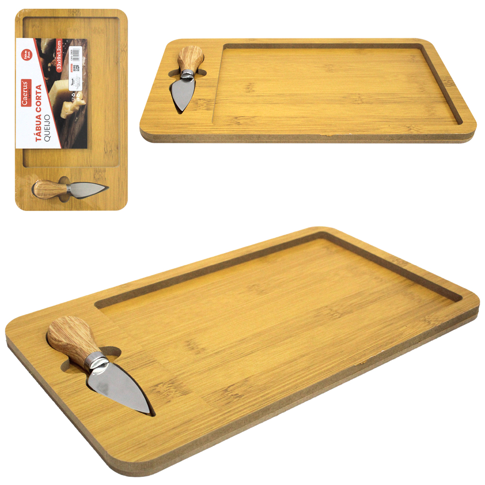 CONJUNTO PARA QUEIJO E FRIOS COM FACA DE INOX E TABUA MADEIRA MDF 33X19X1,2CM