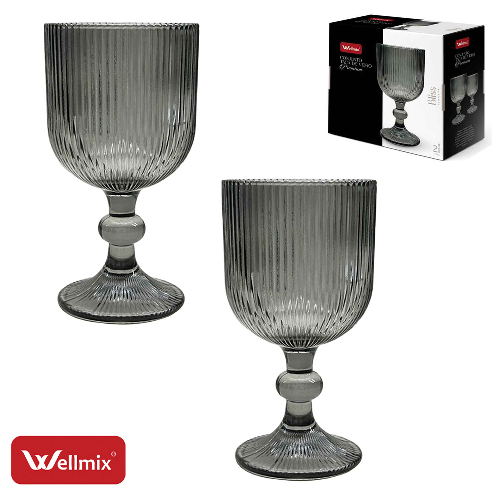 JOGO DE TACA DE VIDRO PARA AGUA / VINHO PRETO FUME PREMIUM BLISS COLLECTION COM 2 PECAS 255ML