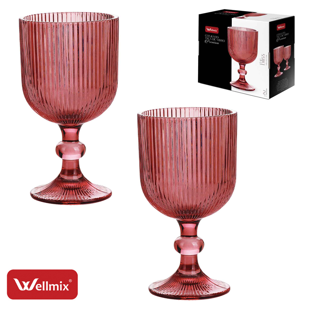 JOGO DE TACA DE VIDRO PARA AGUA / VINHO MARSALA PREMIUM BLISS COLLECTION COM 2 PECAS 255ML