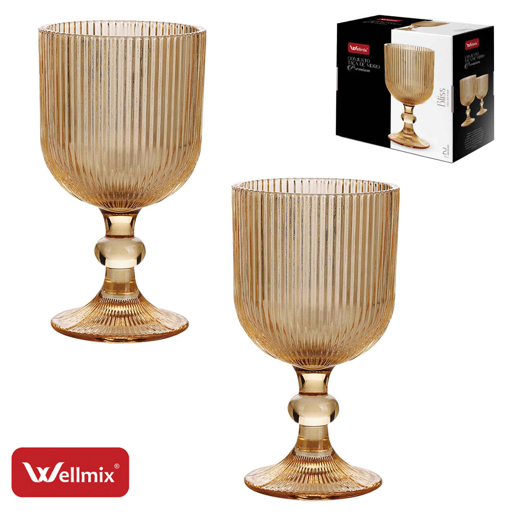 JOGO DE TACA DE VIDRO PARA AGUA / VINHO AMBAR PREMIUM BLISS COLLECTION COM 2 PECAS 255ML