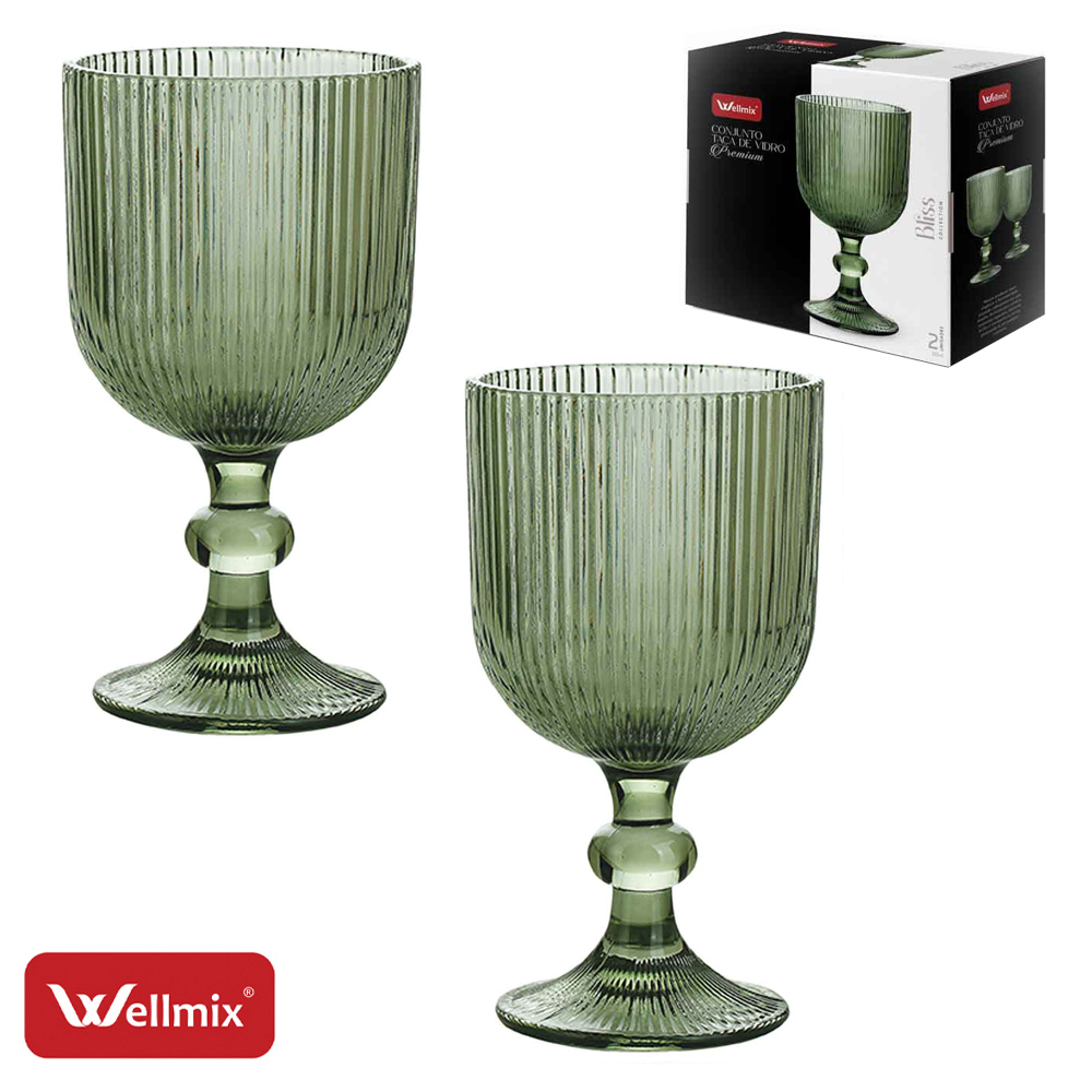 JOGO DE TACA DE VIDRO PARA AGUA / VINHO VERDE PREMIUM BLISS COLLECTION COM 2 PECAS 255ML