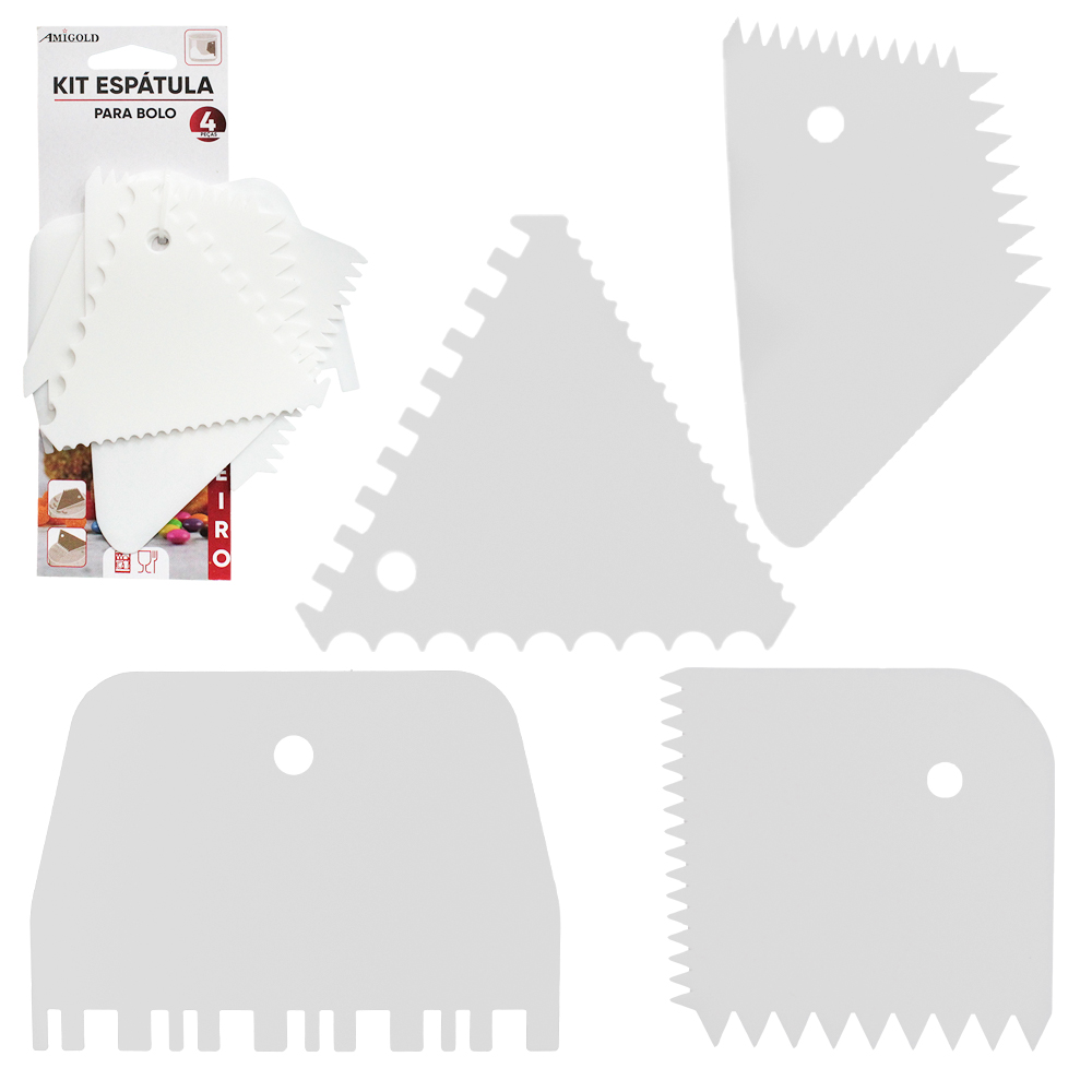 ESPATULA DECORADOR DE BOLO DE PLASTICO SORTIDOS COM 4 PECAS