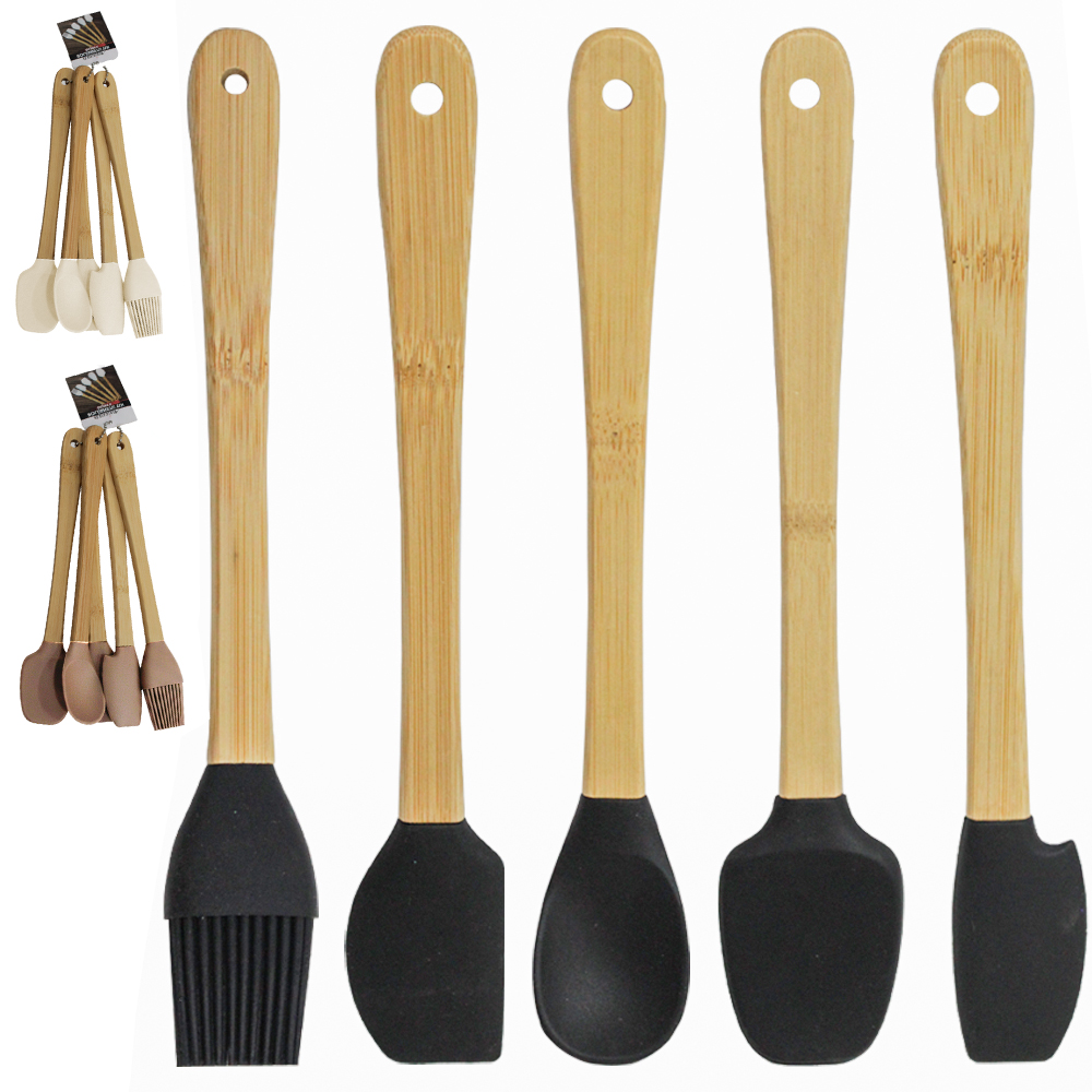 KIT UTENSILIOS ESPATULA / COLHER / PINCEL SILICONE CABO BAMBU