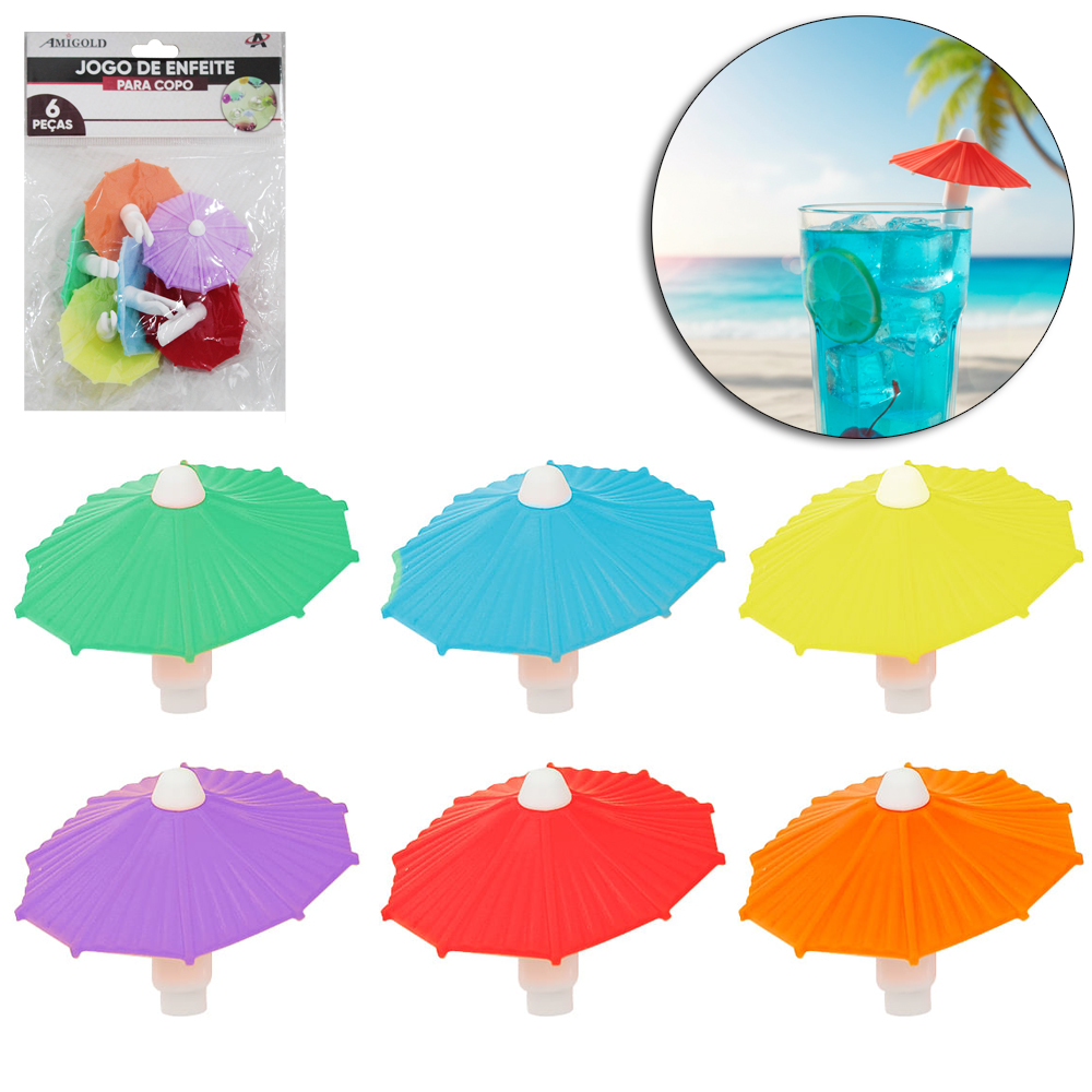 MARCADOR DE SILICONE / JOGO ENFEITE PARA COPO / TACA DE VINHO COM 6 PECAS