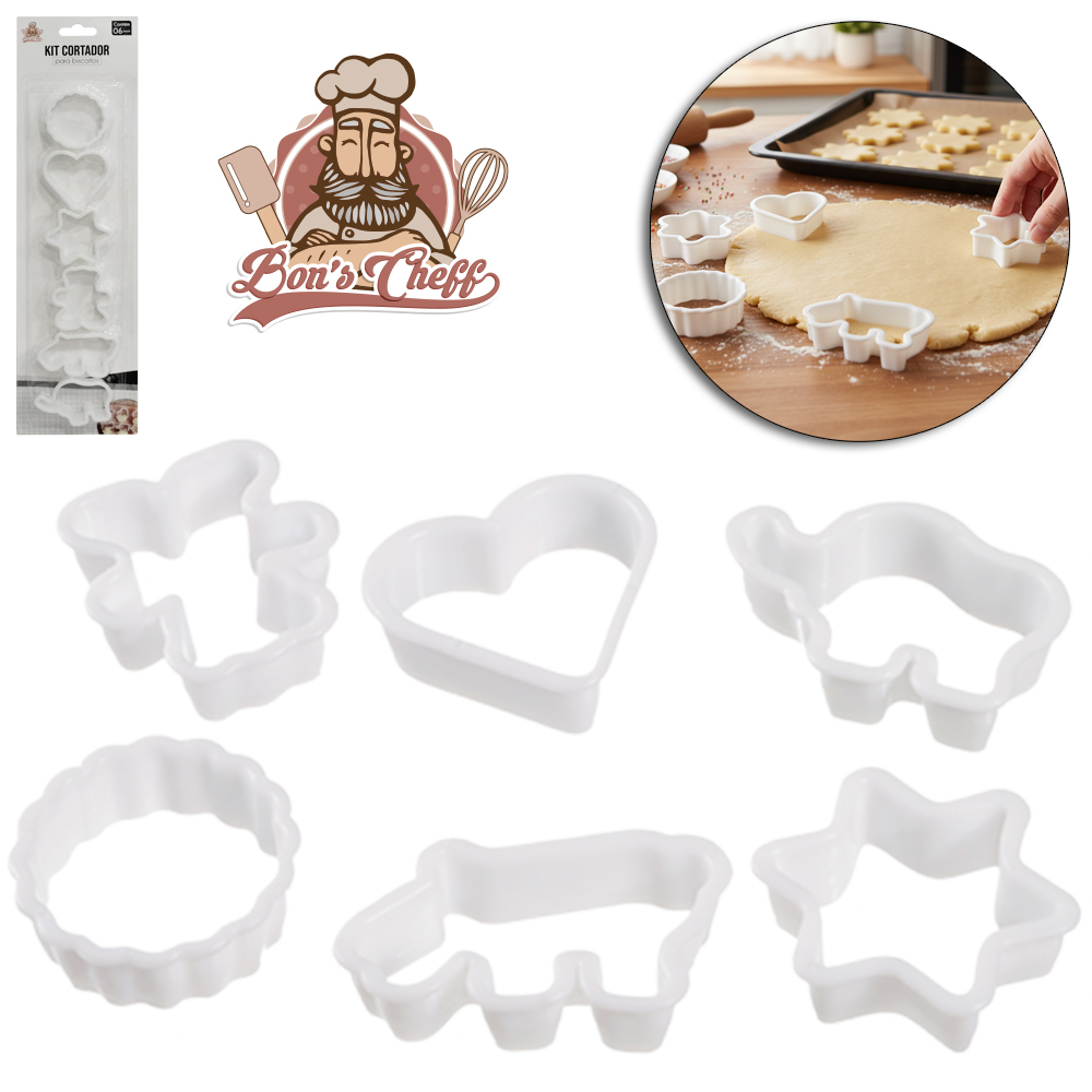 CORTADOR MOLDE DE PLASTICO PARA BISCOITO COM 6 PECAS BONS CHEFF