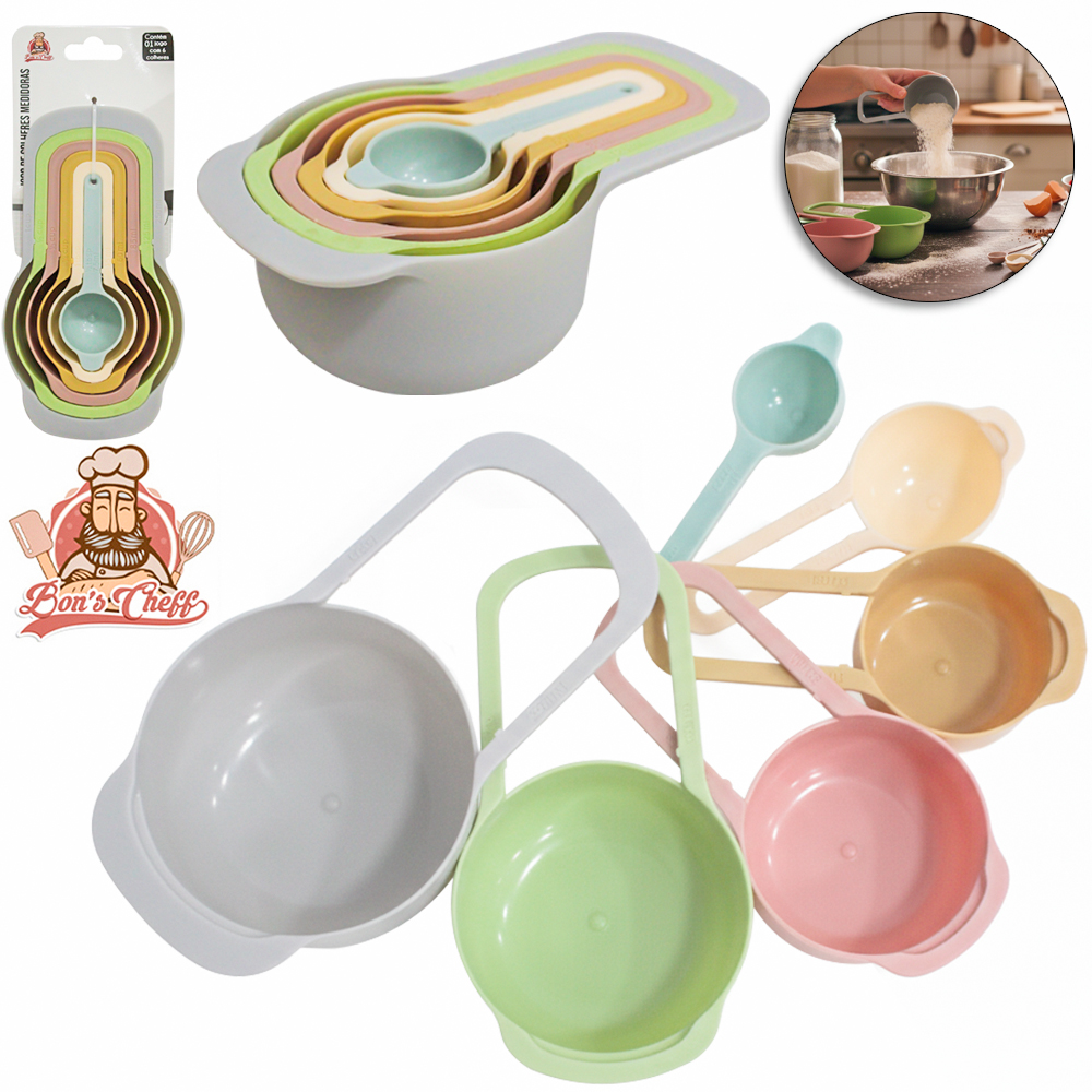 CONJUNTO DE COLHER MEDIDORA DE PLASTICO COM 6 PECAS 7,5/15/60/85/125/250ML BONS CHEFF