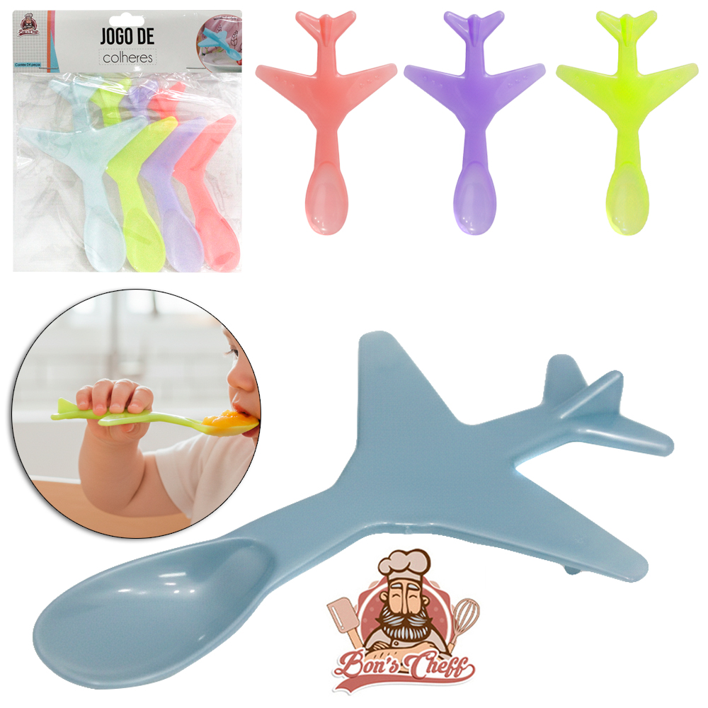 COLHER DE PLASTICO AVIAOZINHO COLORS COM 4 PECAS 13,5X8CM