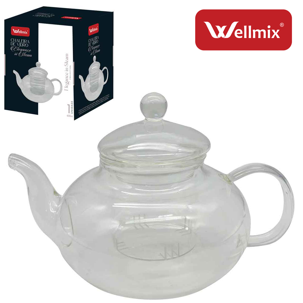 CHALEIRA DE VIDRO BOROSSILICATO COM INFUSOR 600ML ELEGANCE IN STEAM