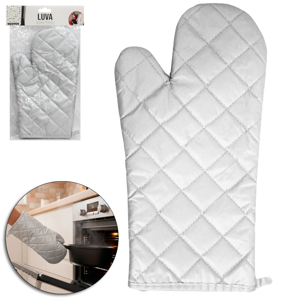 LUVA PARA COZINHA DE POLIESTER TERMICA METALIZADA PRATA 29,5X16,5CM