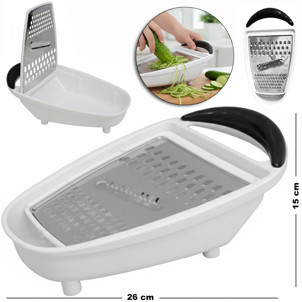 RALADOR DE INOX 1 FACE COM RESERVATORIO DE PLASTICO 26X15X6CM