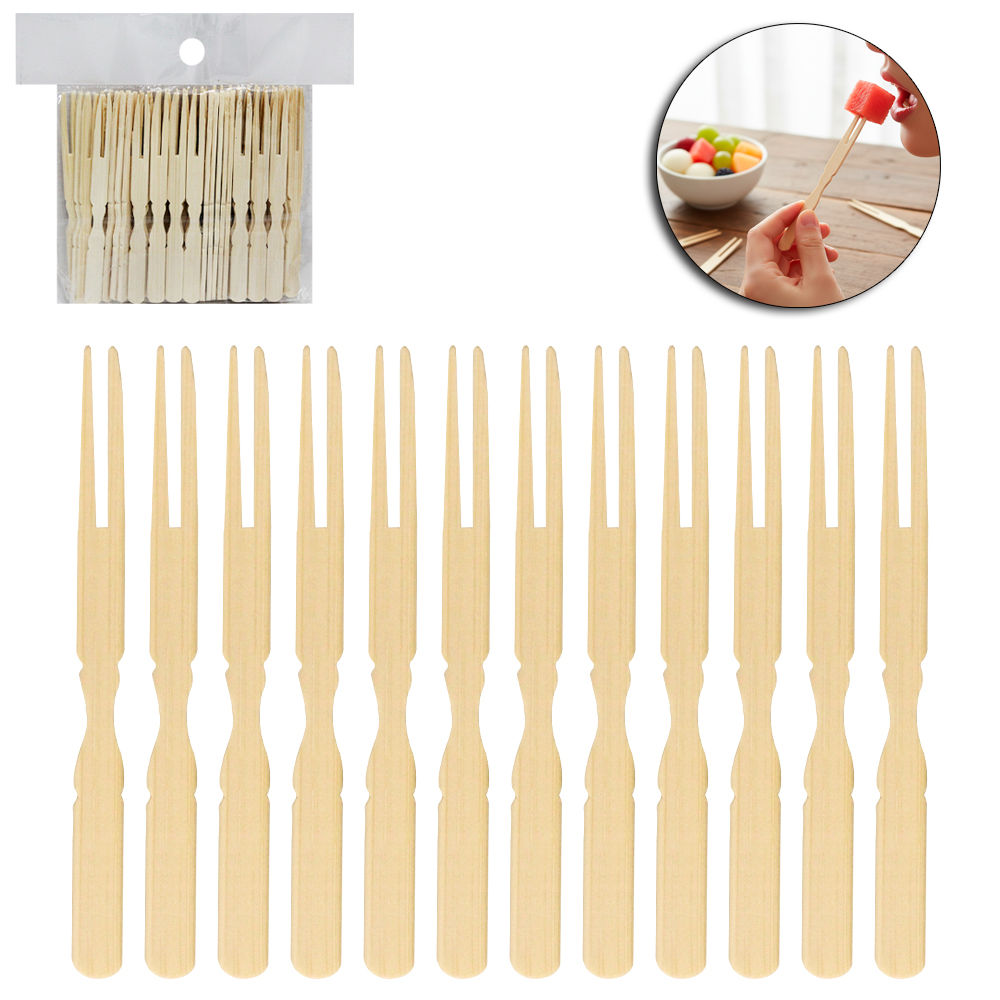 GARFO / GARFINHO DE BAMBU PARA FRUTAS E PETISCOS COM 50 PECAS 9CM
