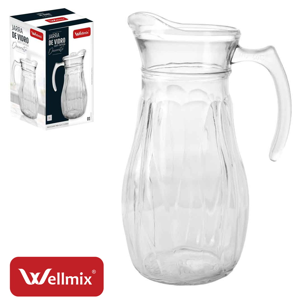 JARRA DE VIDRO COM TAMPA DE ACRILICO DECORATO TRANSPARENTE 1,6L