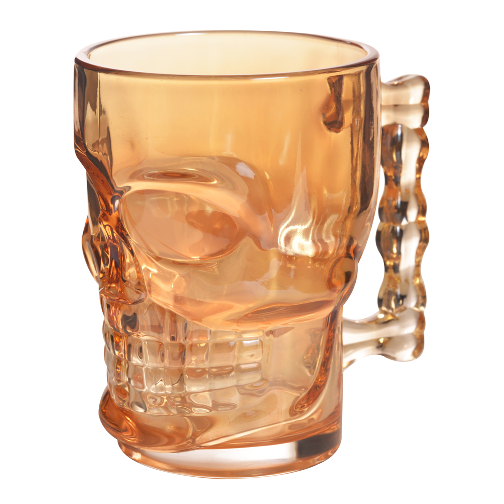 CANECA DE VIDRO CAVEIRA PARA CHOPP AMBAR CINTILANTE 400ML