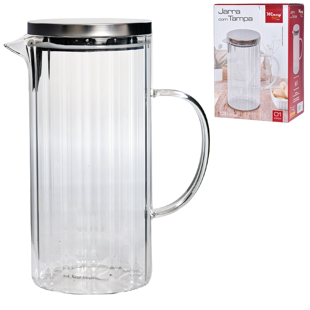 JARRA DE VIDRO COM TAMPA DE INOX 1,3L