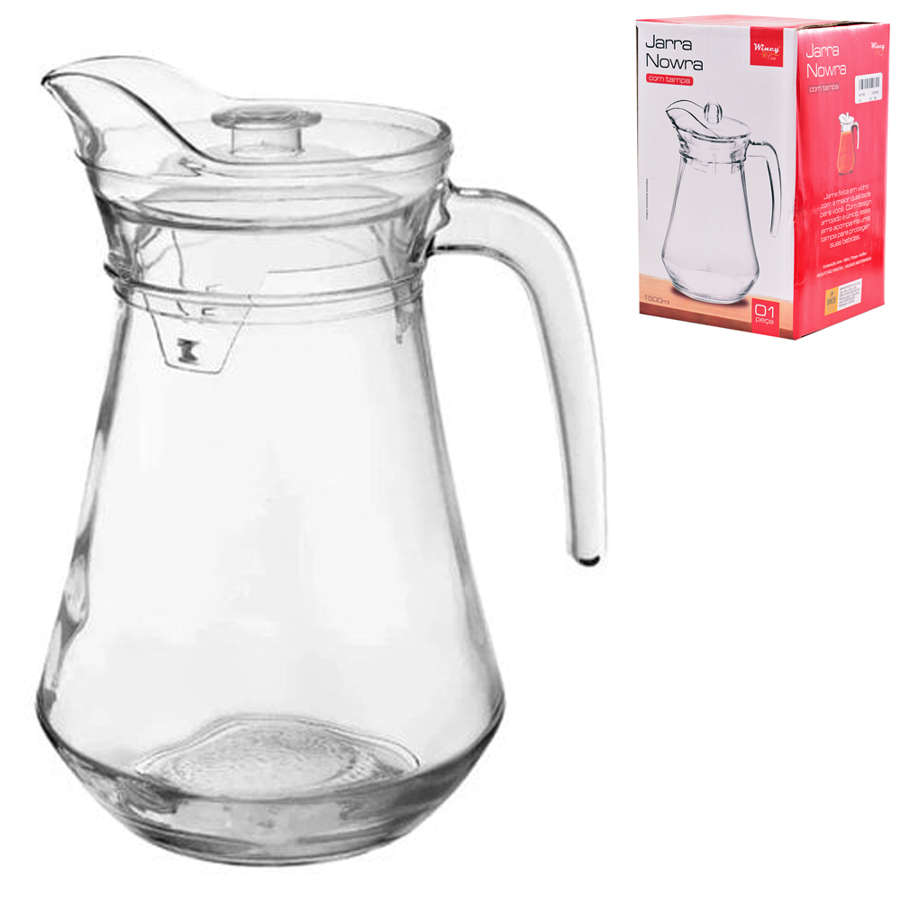 JARRA DE VIDRO NOWRA COM TAMPA DE ACRILICO 1,5L
