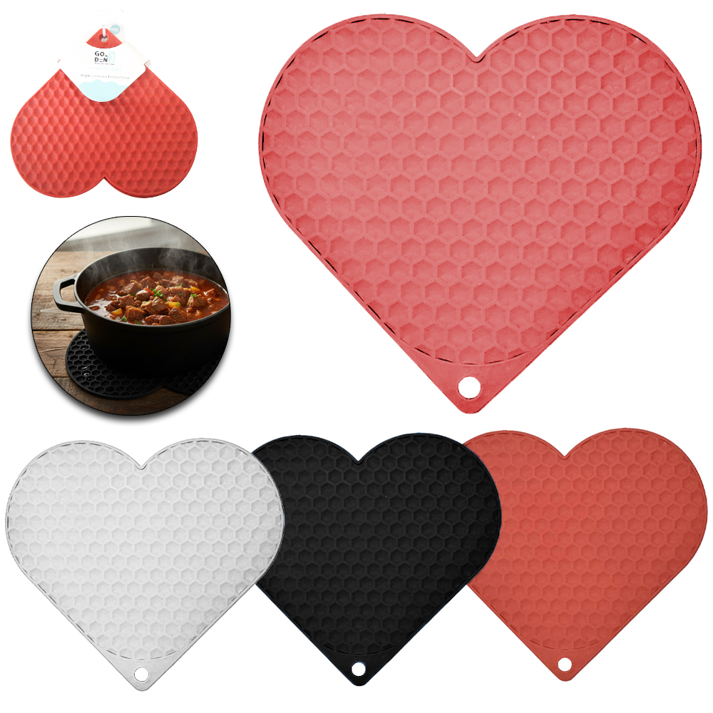 DESCANSO DE PANELA DE SILICONE CORACAO COM 3 PECAS 18X17CM