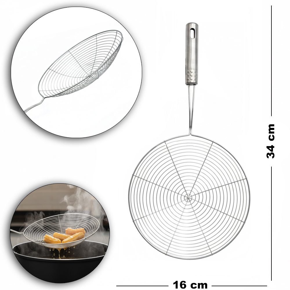 ESCUMADEIRA DE INOX ARAMADA PARA FRITURA 34X16CM DE Ø