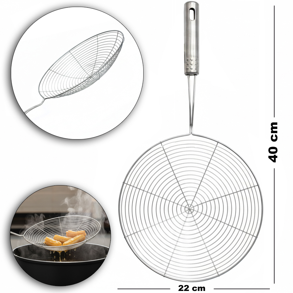 ESCUMADEIRA DE INOX ARAMADA PARA FRITURA 40X22CM DE Ø