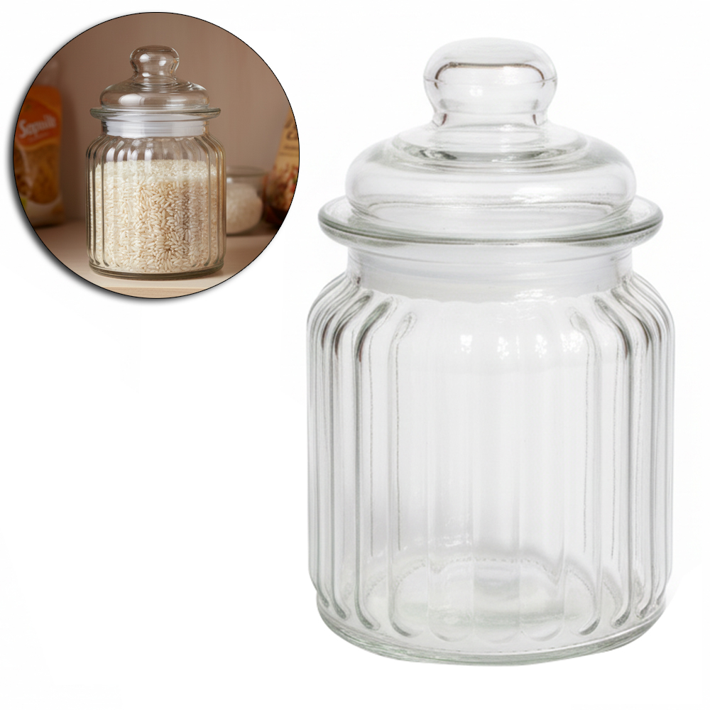 POTE DE VIDRO REDONDO COM TAMPA HERMETICA DE VIDRO 350ML