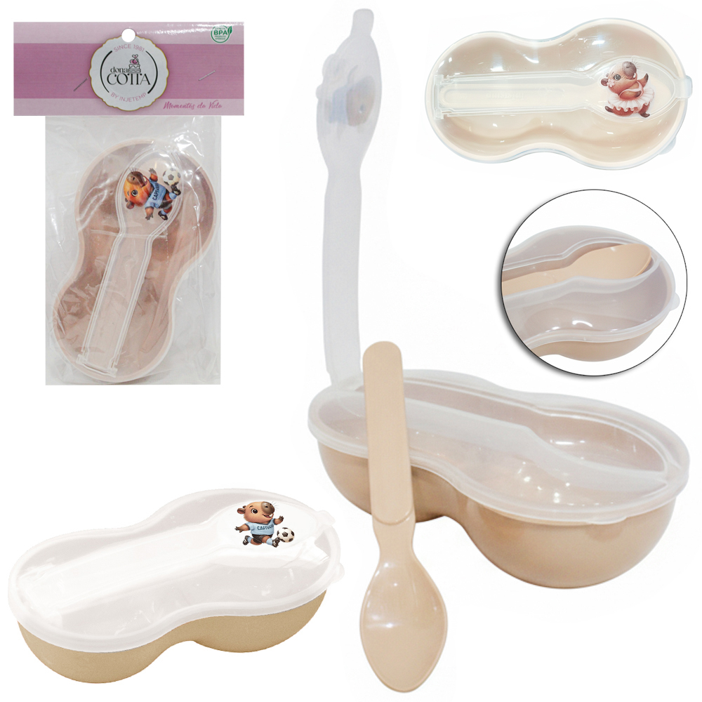 KIT ALIMENTACAO / PAPINHA DE PLASTICO CAPIVARA COM POTE + COLHER