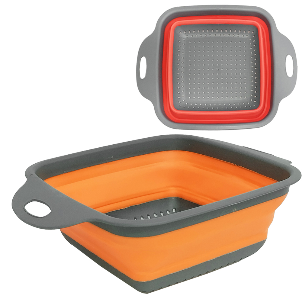 ESCORREDOR DE SILICONE QUADRADO MULTIUSO RETRATIL COM ALCA 24X18X8CM