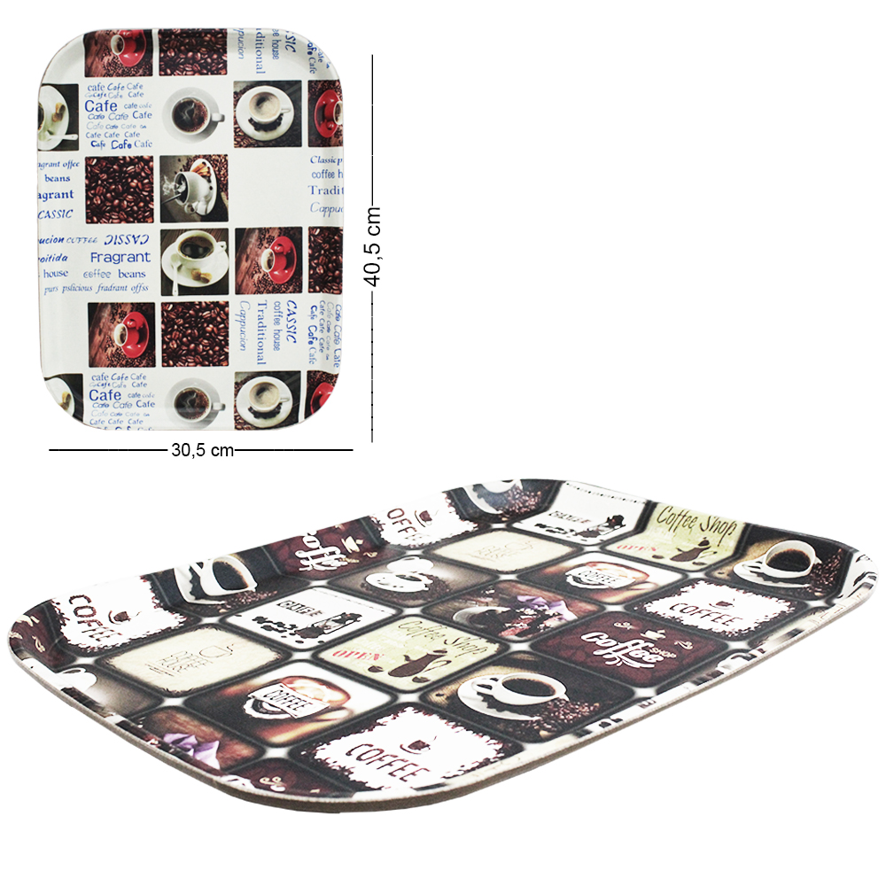 BANDEJA DE PLASTICO RETANGULAR CAFE 40,5X30,5X2CM