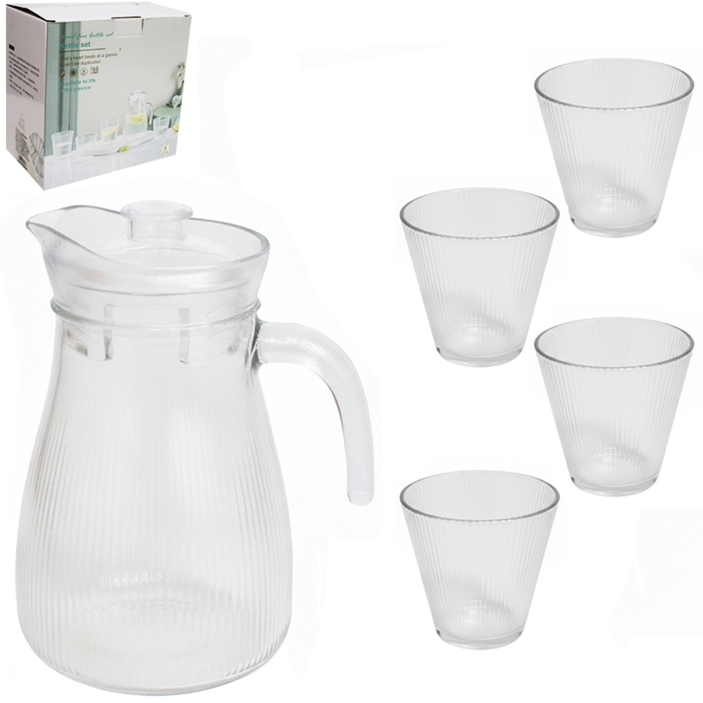 JARRA DE VIDRO 1,2L COM TAMPA DE ACRILICO COM 4 COPOS 240ML