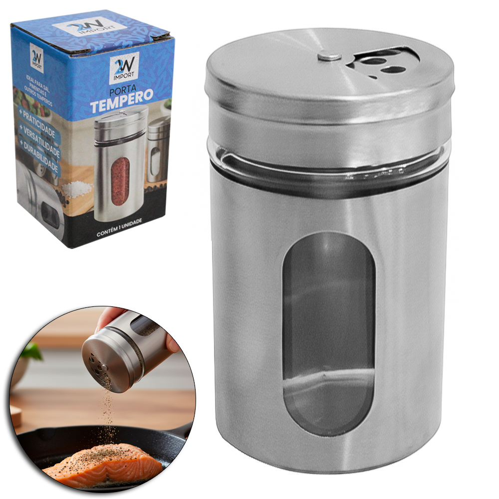 SALEIRO / PALITEIRO / PIMENTEIRO DE MESA DE VIDRO / INOX 90ML