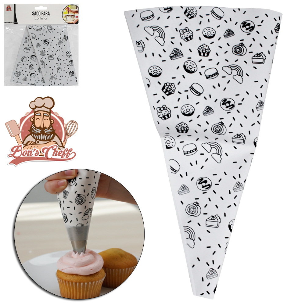 DECORADOR DE BOLO SACO DE SILICONE ESTAMPADO PARA CONFEITAR 31X17CM