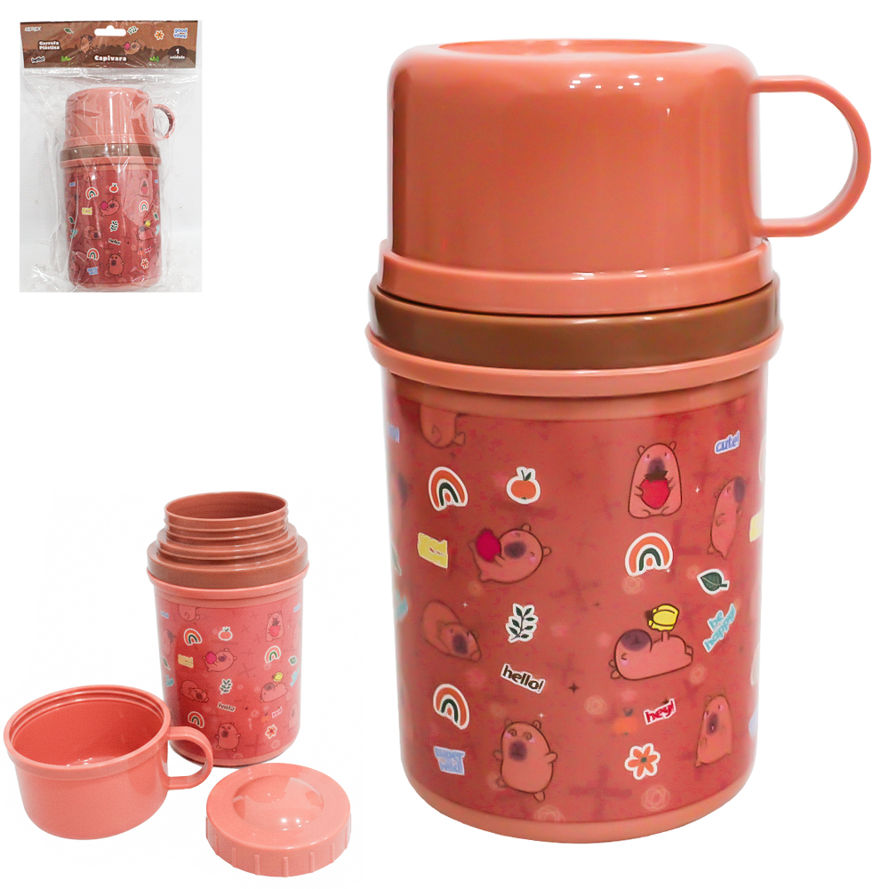 GARRAFA DE PLASTICO PP CAPIVARA COM CANECA TP. 280 / 150ML