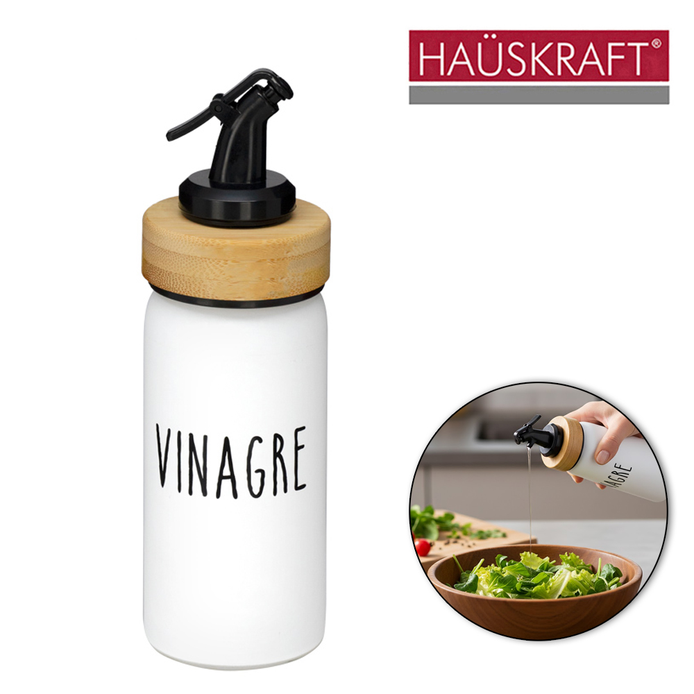 VINAGREIRO DE VIDRO COM BICO DOSADOR DE BAMBU / PLASTICO DOHA HAUSKRAFT BRANCO 220ML