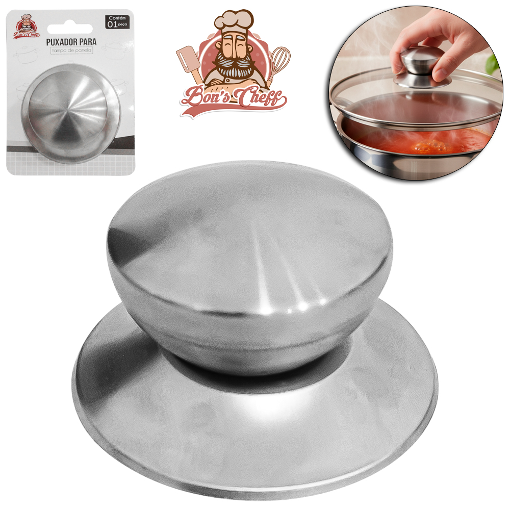 POMEL / PUXADOR PARA TAMPA DE PANELA DE INOX ESCOVADO 6,5CM DE Ø