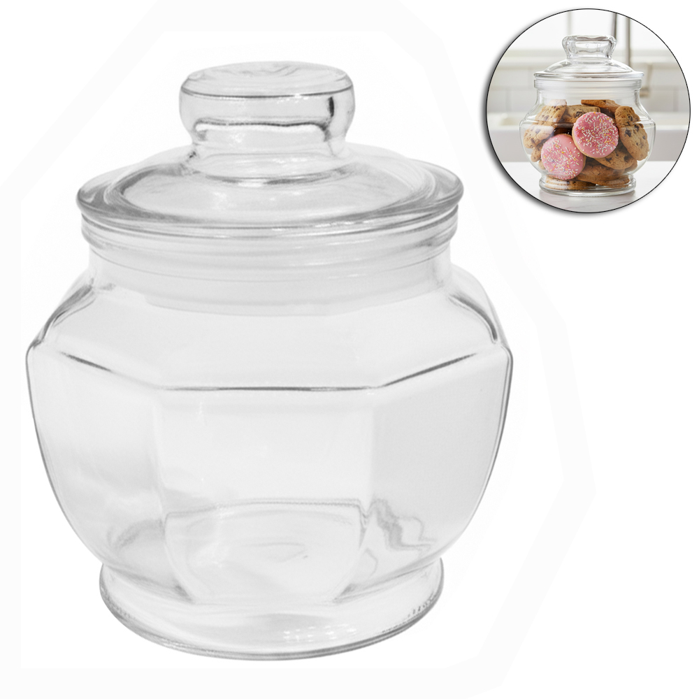 POTE DE VIDRO OITAVADO COM TAMPA HERMETICA 800ML