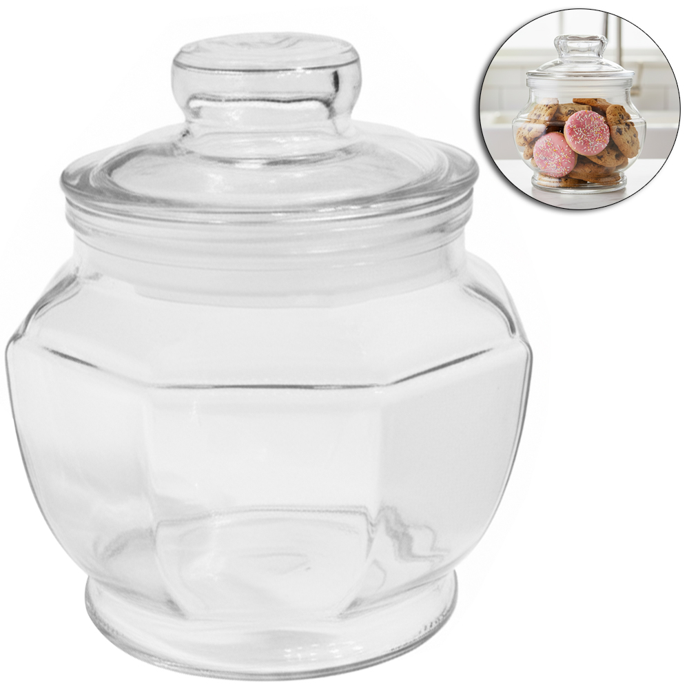 POTE DE VIDRO OITAVADO COM TAMPA HERMETICA 1,2L