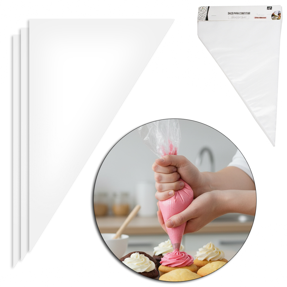DECORADOR DE BOLO SACO DE PLASTICO PARA CONFEITAR COM 100 PECAS 30X21CM
