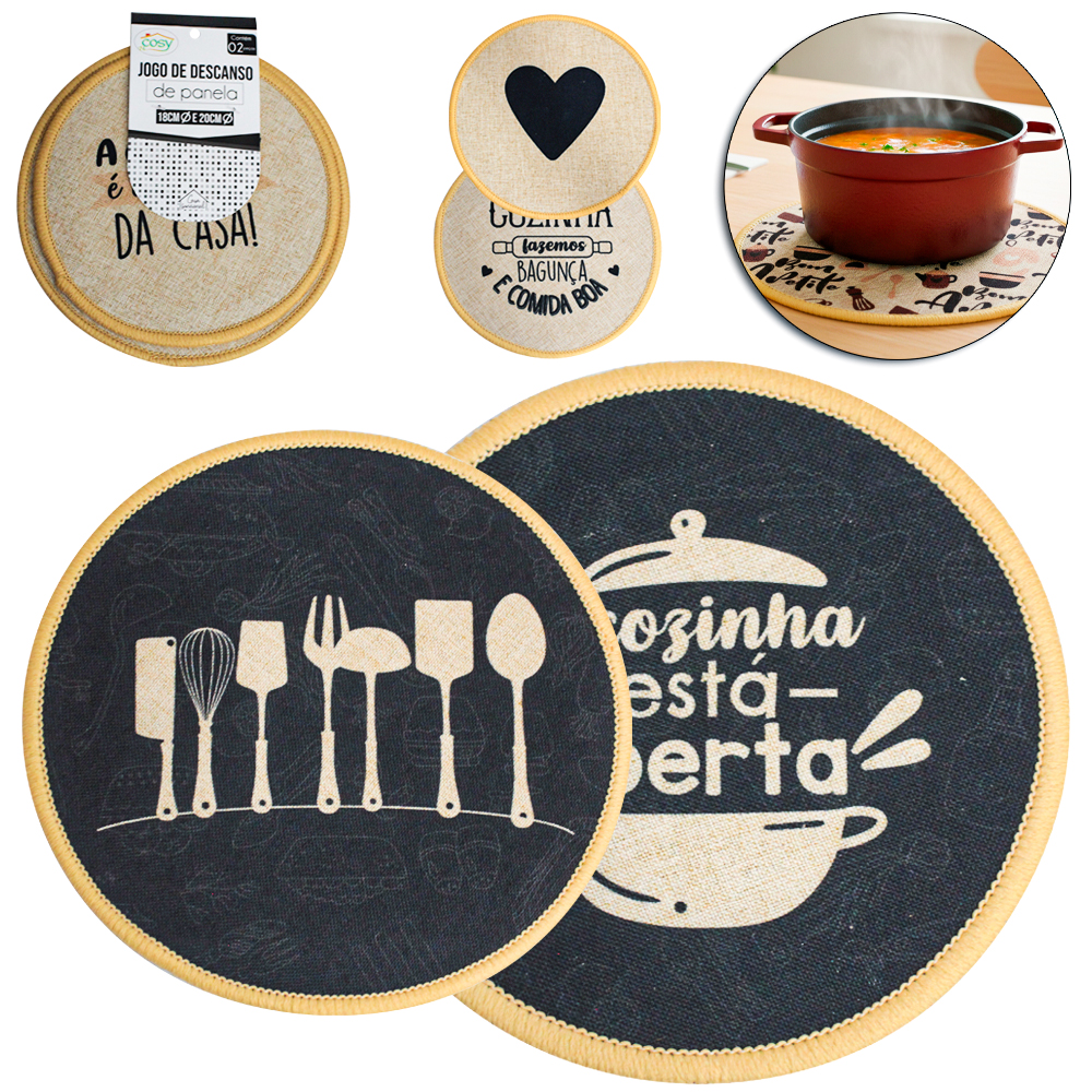 DESCANSO DE PANELA DE PVC REDONDO EMBORRACHADO COM 2 PECAS 20/18CM DE Ø