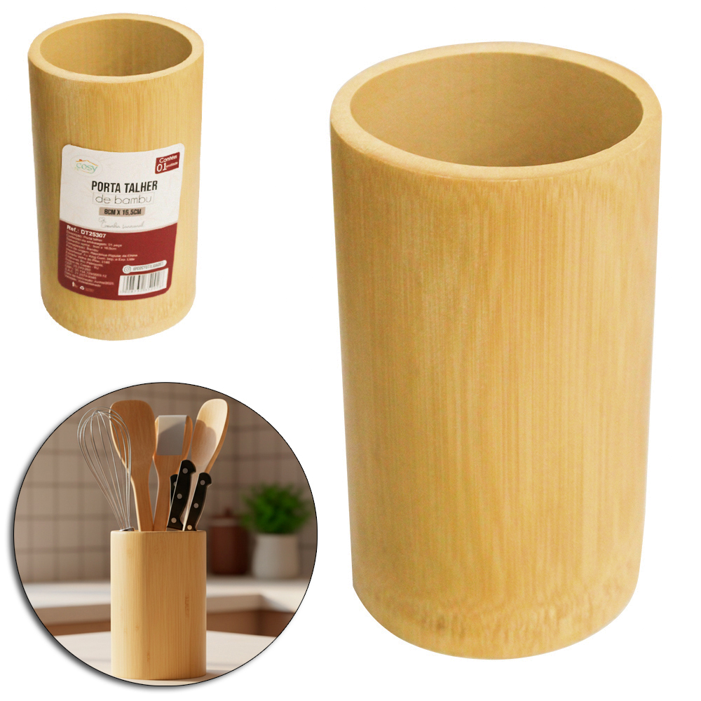PORTA TALHER / ESCORREDOR DE TALHER DE BAMBU REDONDO FECHADO 16,5X8CM DE Ø