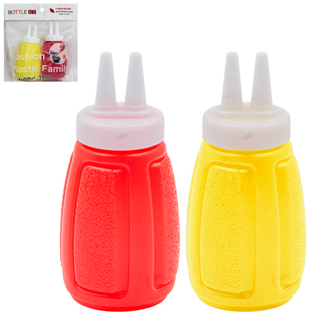 BISNAGA DE PLASTICO PARA MOSTARDA E KETCHUP COM 2 BICOS 2 PECAS 180ML