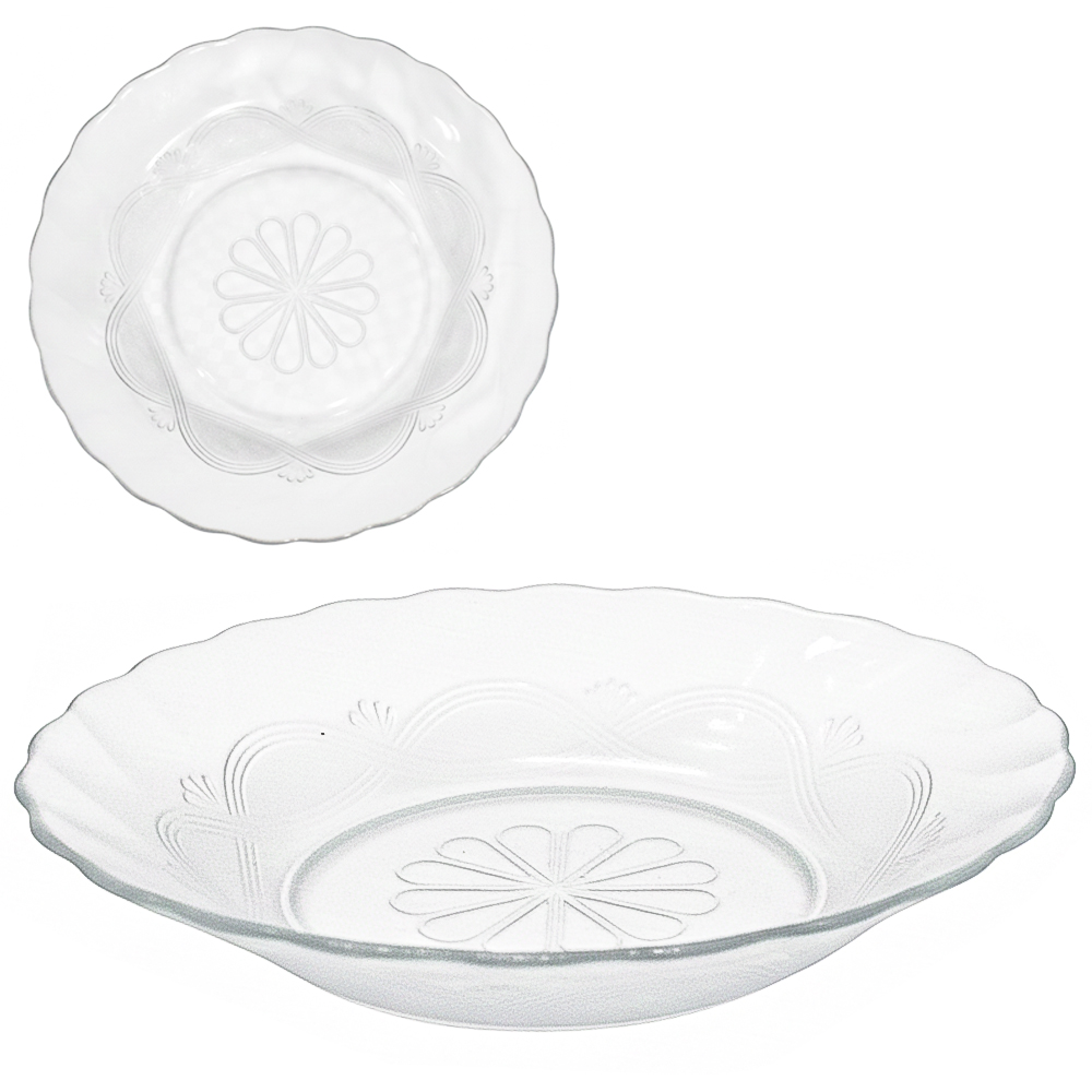 PRATO DE VIDRO FUNDO FLOR TRANSPARENTE 22CM DE Ø